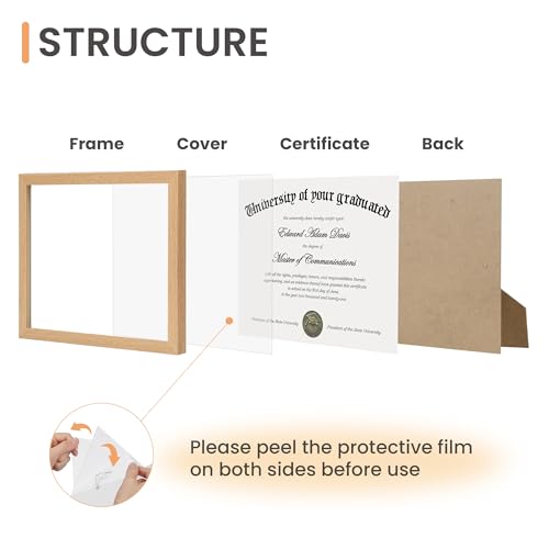 Image of upsimples Certificate Frame, 8.5 by 11 Diploma Frames, 1 Pack, Natural | Clear Plexiglass, 8.5x11 Document Degree Frames for Gallery Wall and Tabletop, Graduation Gift