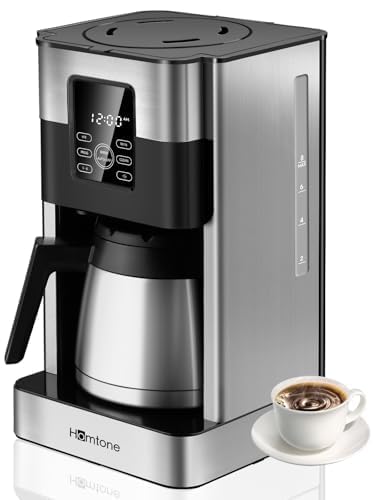 Homtone 1000W Programmierbare Filterkaffeemaschine mit 8 Tassen Thermoskanne, 1.2L Edelstahl Kaffeemaschine mit Timer, Abschaltautomatik, BPA-frei