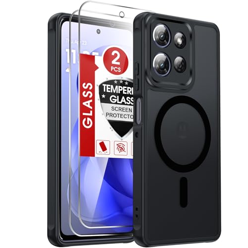 LeYi for Moto G-Power-2025/2026 Case: Motorola G Power 2026 Case [Mag-Safe Fit] with [2 Packs] Screen Protector, Raised Camera Guard Slim Translucent Soft-Touch for Moto G Power 2025 Phone Case, Black