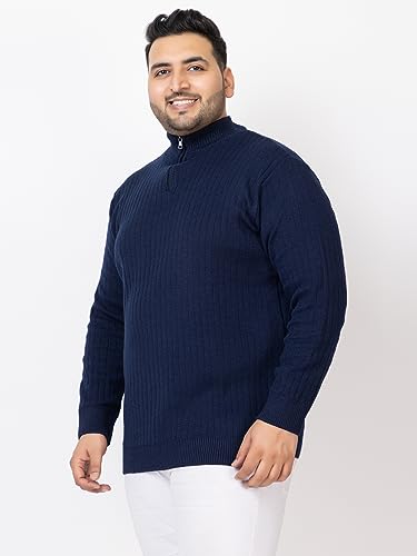 Image of Kvetoo Plus Size Men High Neck Zipper Full Sleeve Woolen Winter Sweater