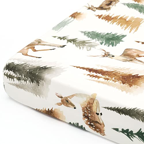 Grssder Stretchy Ultra Soft Jersey Knit Fitted Pack N Play Sheets Set 2 Pack, Portable/Mini Crib Sheets With Deep Pocket, Fitted Playard Mattress Safe And Snug, Stylish Watercolor Deer And Leaves thumb #6