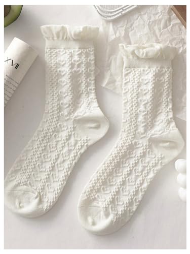 Verdusa Women's 5 Pairs Ruffle Trim Socks Textured Ankle Socks3