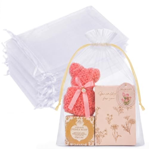Image of Crweety 50PCS Organza Bags 8x12 Large White Mesh Gift Bags Gold Drawstring | Party Favor Goodie Bag Bulk, Jewelry Sachet Candy Treat Soap Makeup Pouches, Wrap for Wedding Baby Shower Birthday Halloween