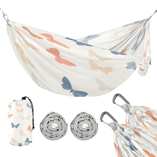 ATTX Small Pastel Butterflies Camping Hammock - Lightweight & Portable Hammocks, Heavy Duty 330lbs Capacity for Indoor, Hiking, Backpacking, Travel, Backyard, Beach#591