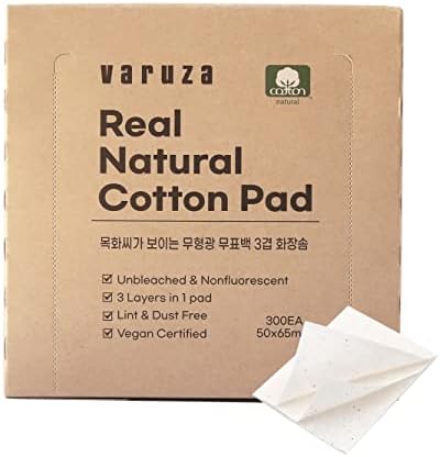 [varuza] Premium Lint Free Unbleached & Non-Fluorescent 3Layered Cotton Pads 300 Count Cotton Pads for face