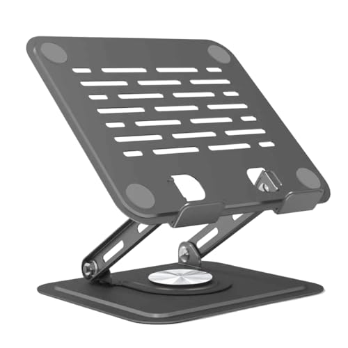 Image of Adjustable Laptop Stand for Desk | 360 Rotating Base Laptop Riser | Ventilated Anti-Slip Foldable Holder | Compatible for MacBook Air /Pro, Dell, HP, Lenovo & Other Notebooks (Space Grey)