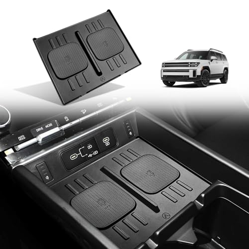 Image of Muslogy Center Console Inserts Compatible with 2024 2025 2026 Hyundai Santa Fe Accessories, Center Console Wireless Charger Protective Mat Liner Anti-Slip Phone Charge Area Charging Protection