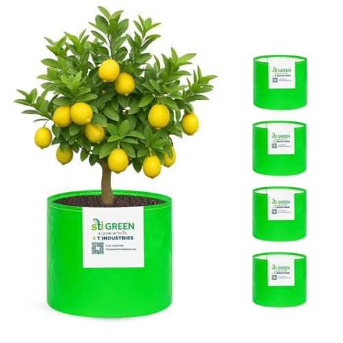 Image of HDPE Grow Bags for Plants 18X15 Inch (Pack of 5) | 260 GSM Heavy Duty UV-Protected Round Green Colour Plant Bags for Terrace and Vegetable Gardening | Strong & Reusable|