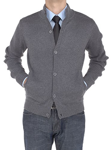 Luciano Natazzi Mens Mock Neck Ribbed Long Sleeve Cardigan Sweater Relaxed Fit