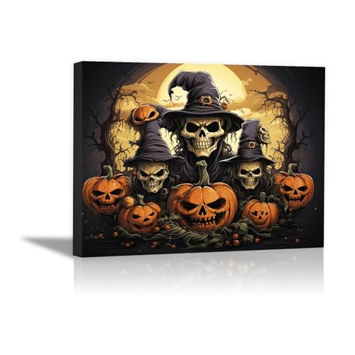 Tableau Halloween vintage jaune et blanc pour déco murale de chambre 50x70cm