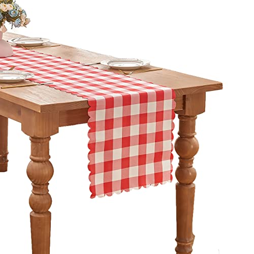 Buffalo Checkered Yarn Dye Table Runner Washable Gingham Plaid Table Runners for Easter, Kitchen, Holiday Dinner, Dining and Outdoor Picnic (Red and White,14×71)