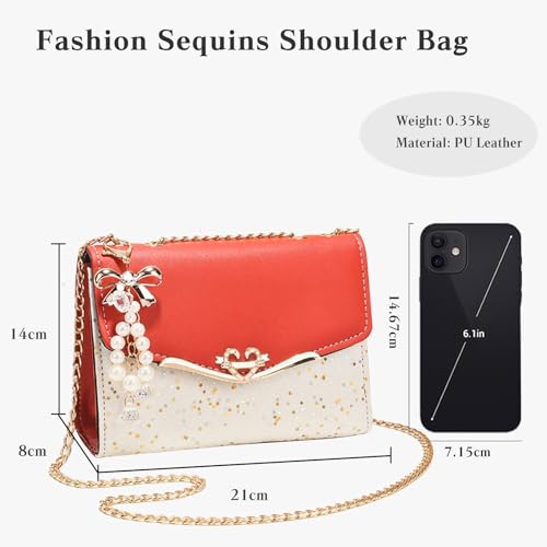Image of CORIOS Elegant Shoulder Bag for Women - PU Leather Handbag with Sequin Crossbody & Messenger Bag Styles