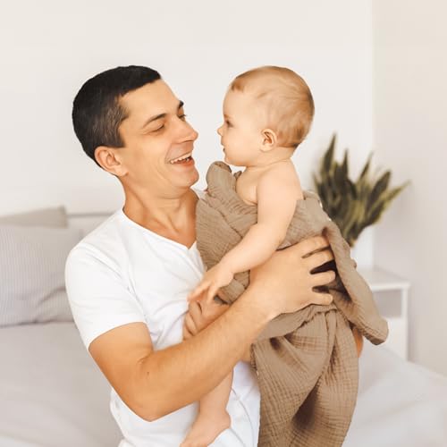 Image of lulumoon Muslin Swaddle Blankets for Baby: Lightweight & Breathable Receiving Blankets for Hospital - Neutral Registry Gift for Newborn 3pack (Brown Bunny)