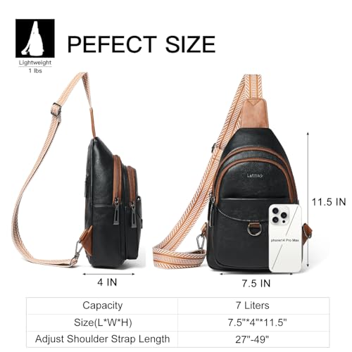 Image of LATMAP 7L Sling Bag for Women Men Crossbody Belt Bag Small Travel Sling Backpack Anti Theft Chest Daypack Purse Faux Leather