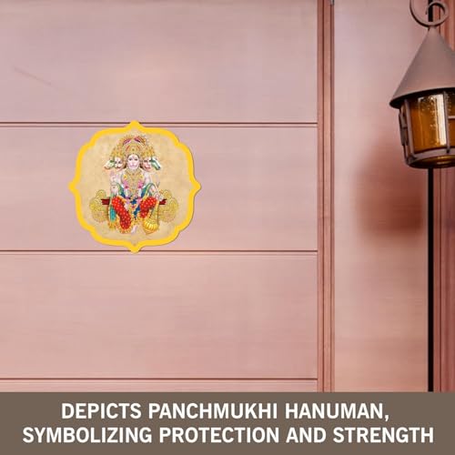 Image of BerryBox Panchmukhi Hanuman MDF Sticker Wall Frame Door Vastu Dosh Rectification Remedy Of Home, Office And Factory MDF Photo Poster with self adhesive tape (4inch) (Design 1)