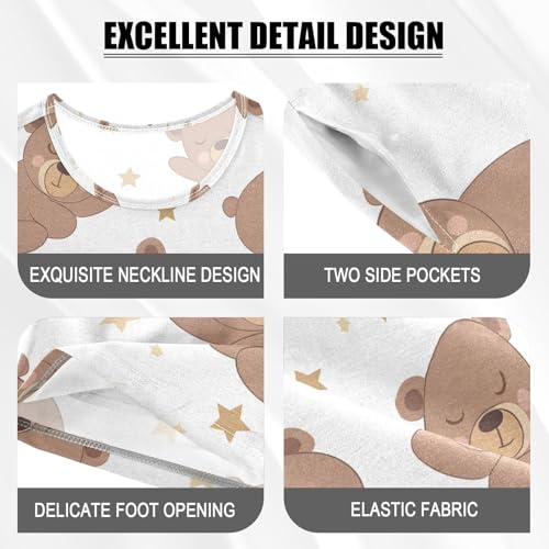 ALAZA Bear Sleeping Star Pajamas Short Sleeve 2 Piece Sleepwear Top and Bottom Pajama Set Unisex4