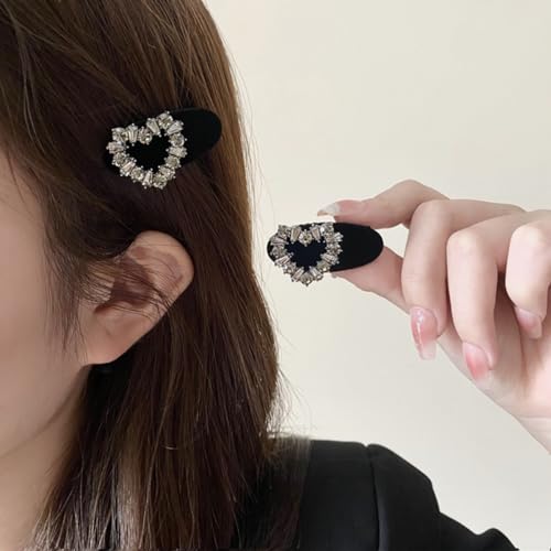 Pinzas para el cabello en forma de corazón con pedrería negra para mujeres y niñas, pasadores para boda y accesorios para el cabello miniatura 5
