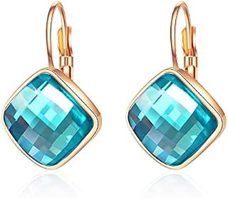 VONSSY Crystal Drop Dangle Earrings | Gemstones Leverback Hoop Earrings | Rose Gold Hanging Dangly Zircon Ruby Sapphire Emerald Earrings | Jewelry Gift for Mother Wife
