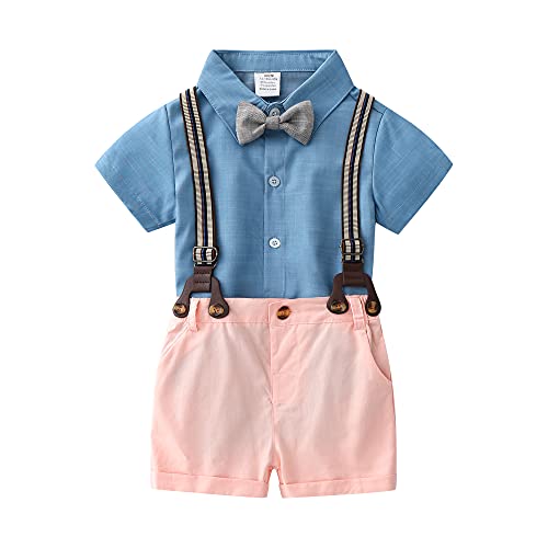 Image of Boarnseorl Baby Boys Gentleman Outfits Suits, Infant Shirt+Shorts+Bow Tie+Suspenders