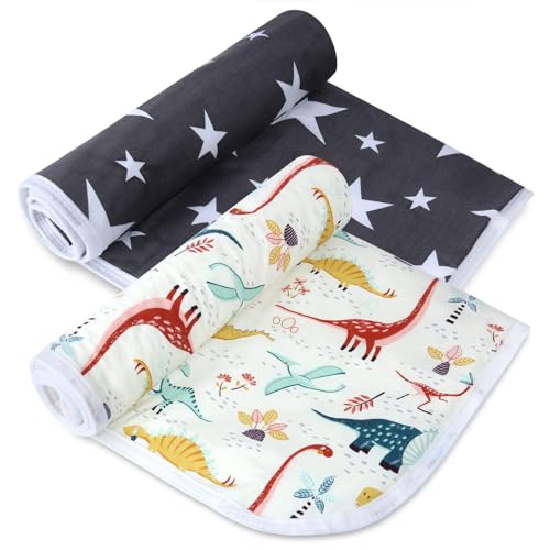 Image of 2Pcs Diaper Changing Pads for Baby, Dinosaur Change Mat, 3Layers Waterproof Change Pad Foldable Absorbent Mats for Women, Reusable Incontinence Underpads for Patient 24''x30'' (Dinosaur Black Star)