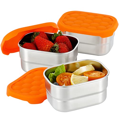 Stainless Steel Snack Containers for Kids|Easy Open Leak Proof, Small Food Containers with Silicone Lids|Perfect Metal Toddler Lunch Box for Daycare and School