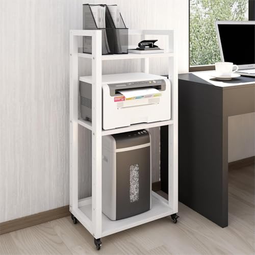 PUNCIA Support d’Imprimante à 3 Niveaux Support de CPU Meuble Imprimante Porte-Papier Déchiqueté Chariot d’Organisation Mobile avec Rangement Réglable...