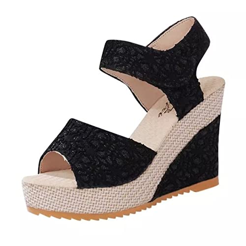 Ladies Espadrille Wedge Sandals,Platform Wedge Ankle Strap Open Toe Sandals,Comfortable Non-Slip Height Increasing Sandals.