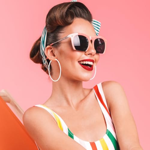 2Pcs Hoop Earrings for Women 70s 80s 90s Large Retro Neon Earrings 60mm Hoop Earrings Cute Beach Earrings Party Earrings Accessories for Women 6