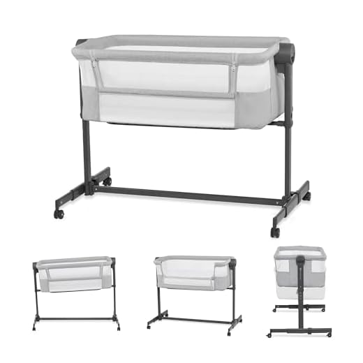 KINDERKRAFT Neste UP 2 Lit bébé cododo, Lit Bebe avec Matelas de la Naissance, Réglage de la Hauteur, Facile Adapter au lit du Parent, Pieds réglables, Gris Clair