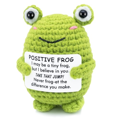 UNCLEM Mini Positive Crochet Animal Frog Emotional Support Nuggets Funny Birthday Gifts for Women Men Best Friend Teacher, Him Her, Appreciation Gift for Coworkers, Office Desk Decor