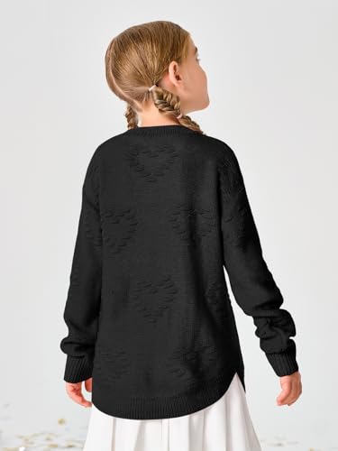 Haloumoning Girls Cute Heart Love Print Sweater Tops Oversized Crew Neck Dot Ball Knitted Valentine Pullover 5-14 Years2