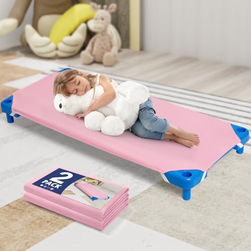 Image of Comfyanno Cot Sheets for Daycare Standard Size - Fits 23 inch x 52 inch Cot, 2 Pack, Daycare Essentials, Soft & Comfortable Fitted Cot Cover, for Preschool Kids /Girls Nap Time, Brushed Microfiber - Pink