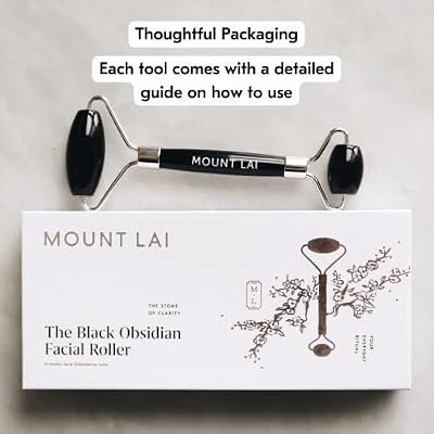 Mount Lai Warming Black Obsidian Facial Roller The Stone of Clarity, Detoxifying Face Roller Tool for Purified Skin, Relaxation & Improved Circulation, Facial Massager Tool for Self-Care Ritual