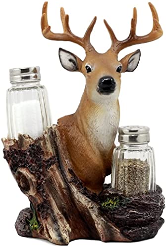 Ebros Gift Rustic 12 Point Whitetail Buck Deer Glass Salt & Pepper Shakers Holder Figurine Decor 8.25" H Deers Bucks Stags Hunters Cabin Cottage Lodge Home Decorative Accent #TOP5