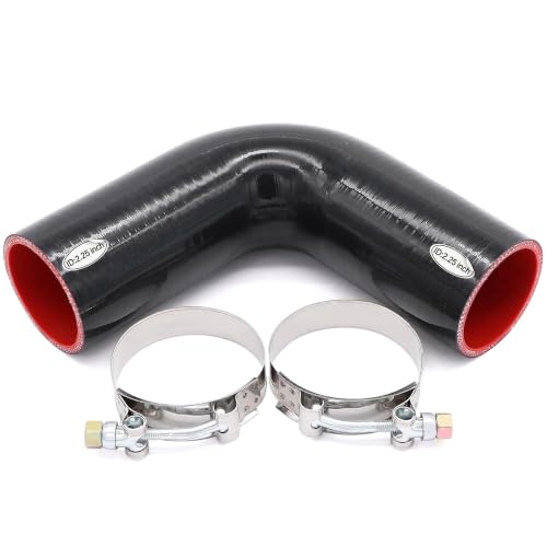 Image of 90 Degree Elbow Coupler Silicone Hose 4-Ply 2.25-inch(57mm) for Turbo /Intercooler /Intake Piping,Length 120mm Thickness 5mm with T-Bolt Clamp