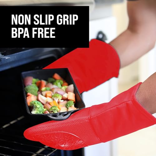 Extra-Long-Professional-Silicone-Oven-Mitt-Oven-Mitts-with-Quilted-Liner-Heat-Resistant-Pot-Holders-Flexible-Oven-Gloves-1-Pair-Canyon-Red-137-inch Extra Long Professional Silicone Oven Mitt Oven Mitts with Quilted Liner Heat Resistant Pot Holders Flexible Oven Gloves 1 Pair Canyon Red 137 inch