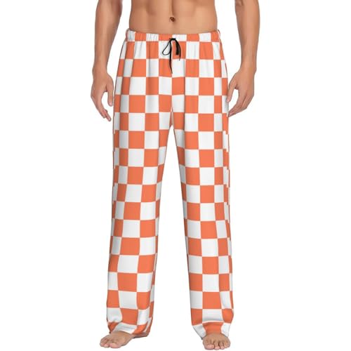 Novastar Mens Pajama Pants Bottoms with Pockets- white orange squares checkerboard Soft Men Pj Pants, Comfy Men Lounge Pants4
