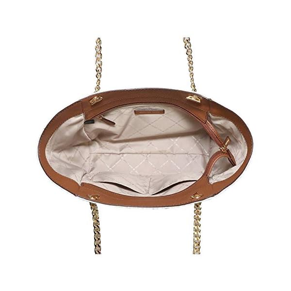 Michael-Kors-Womens-Jet-Set-Travel-Saffiano-Leather-Chain-Shoulder-Tote MICHAEL Michael Kors Women's Jet Set Travel Saffiano Large Chain Shoulder Tote, Style 35T5GTVT3L (Vanilla PVC/Strap Logo)