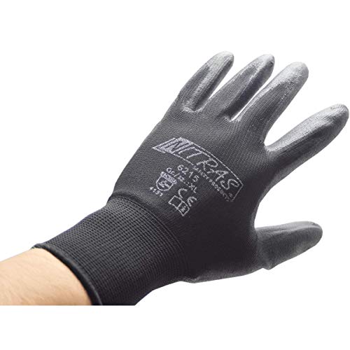 NITRAS Nylon Montagehandschuh 6215 PU beschichtete Handschuhe, schwarz Gr. XL (9) 12 Paar