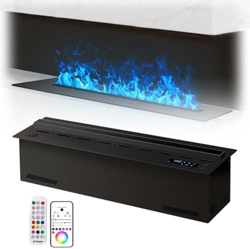3D Electric Water Vapor Fireplace - Ultra-Realistic Flame Effect, 128 Color Options, Touch Screen & Remote Control, Automatic Water Filling, Brushed Stainless Steel Design