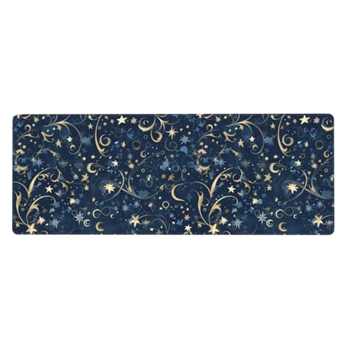 Grand tapis de souris de jeu 80x30 cm bleu marine ciel et étoiles pour PC et PC portable