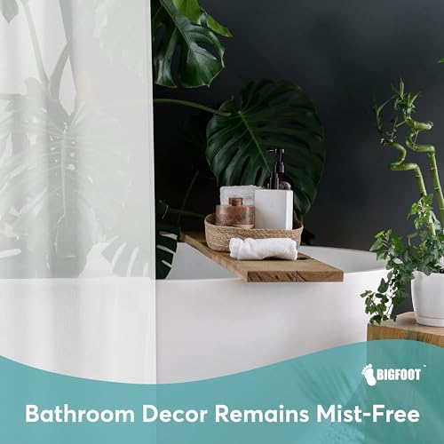 Image of BigFoot Shower Curtain - 72 x 84 PEVA Premium Shower Curtain with Rustproof Metal Grommet and 3 Magnetic Weights - Odor Free and Compatible with Standard Showers, Frosted