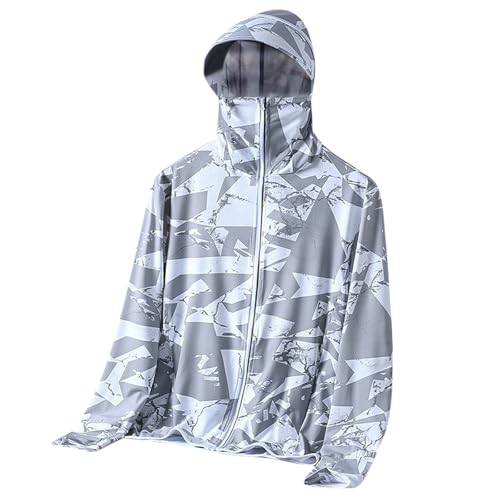 Men's Sun Protection Shirts UPF 50+ Long Sleeve Full Zip Hoodie Outdoor Fishing Hiking Rash Guard Shirts