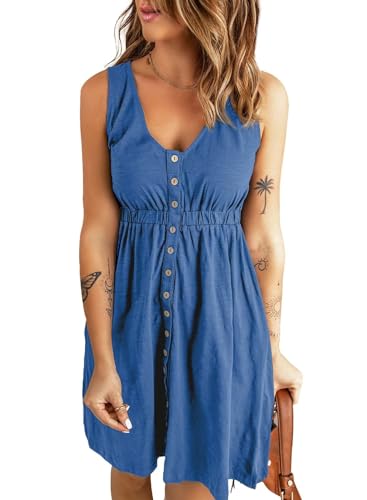 Acelitt Women Summer Sleeveless Button Down Dress