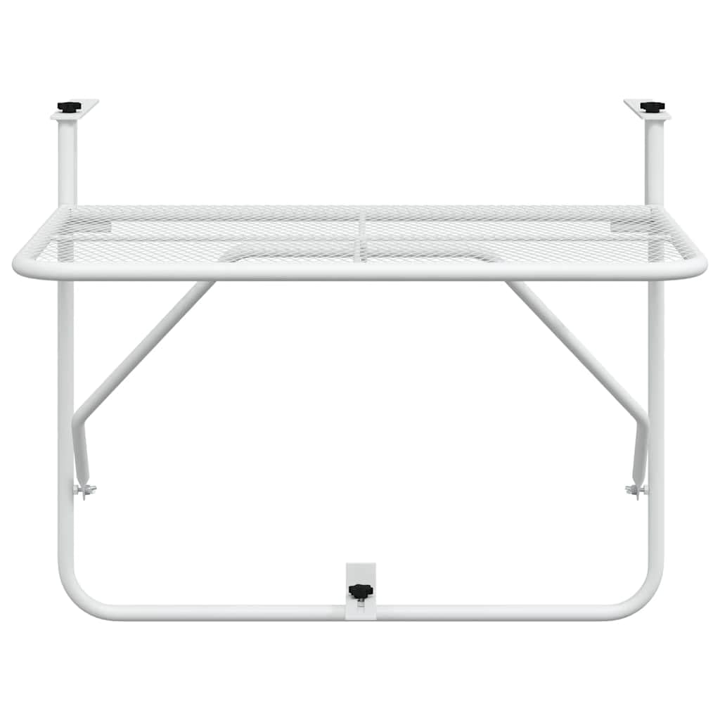 Balkontisch Klapptisch Weiß 60x40 cm aus Stahl - Stabiler Balkonhängetisch für Geländer und Terrasse - Platzsparender Beistelltisch und Klappbarer Außentisch