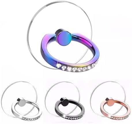 KutumyQC Transparent Phone Ring Holder 4 Pcs, Clear Cell Phone Ring Holder with Diamond, Finger Grip 360°Rotation Compatible with Most of The Phones, Tablet and Case (Colorful 4pcs)…