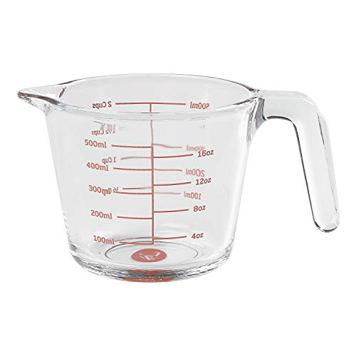 Tala 500Ml Glass Measuring Jug, Made with Shock Resisitant Borosilicate Glass with Clear and Easy to Read Markings in Both Millilitres and Ounces, BPA Free Kitchen Essential