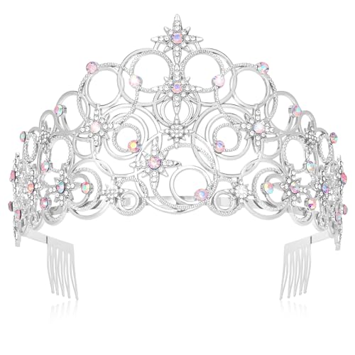 Uintoon Princess Crown Tiaras for Women Girls Silver Bubble Tiara Crystal Queen Crown Headband Prom Birthday Party Wedding Halloween Costume Accessories for Women