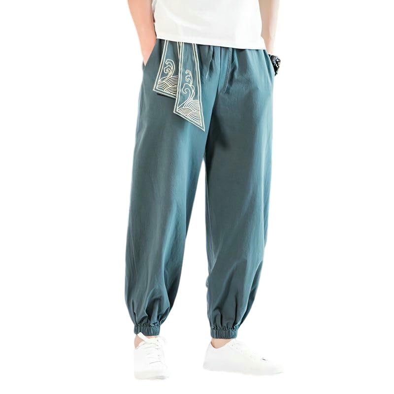 Pantalon de jogging rétro avec ourlet à revers brodé de haute qualité