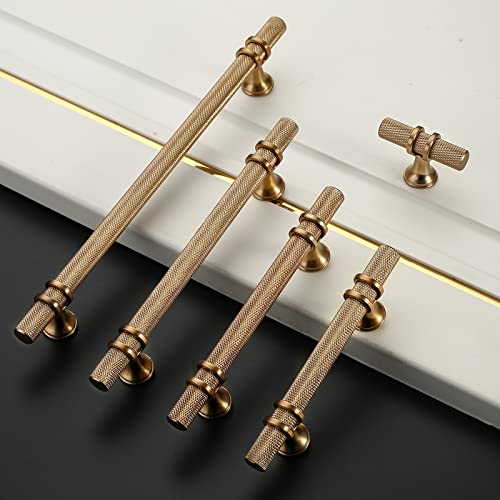 Asidrama 10 Pack Knurled Champagne Bronze Kitchen Cabinet Knobs Gold Dresser Knobs Drawer Knobs Single Hole Cabinet T Bar Pull Handles For Kitchen Wardrobe Cupboard #TOP5